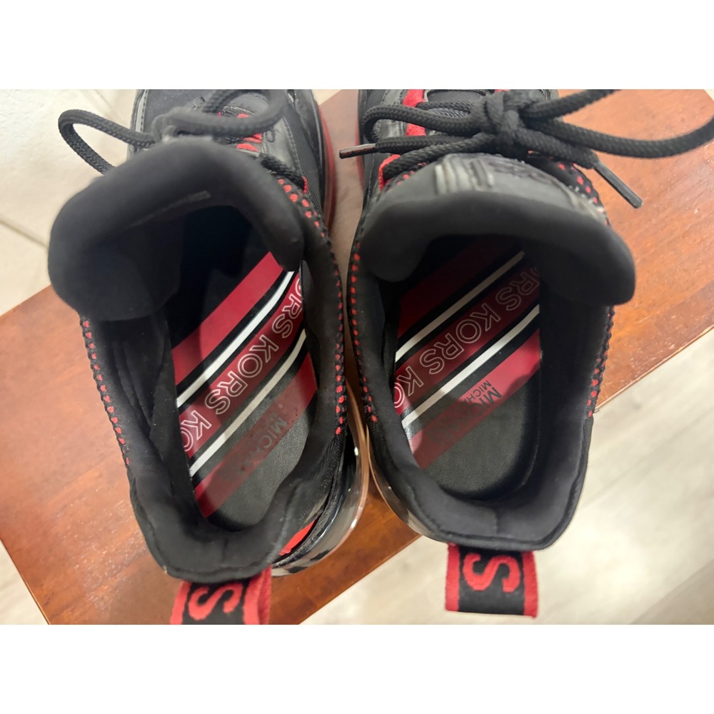 Michael Kors Bodie Bubble Trainer Sneakers Black Red Logo Platform Womens 8M - Picture 8 of 11